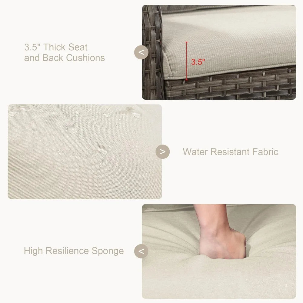 Outdoor Patio Sofa 3 Seater with Seat and Back Cushion,