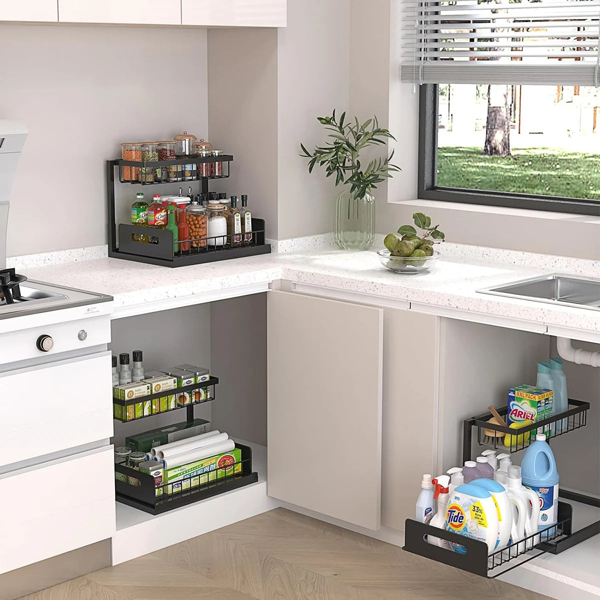 Slide Out Under-Sink Organizer and Storage, 2 Pack Pull Out Cabinet