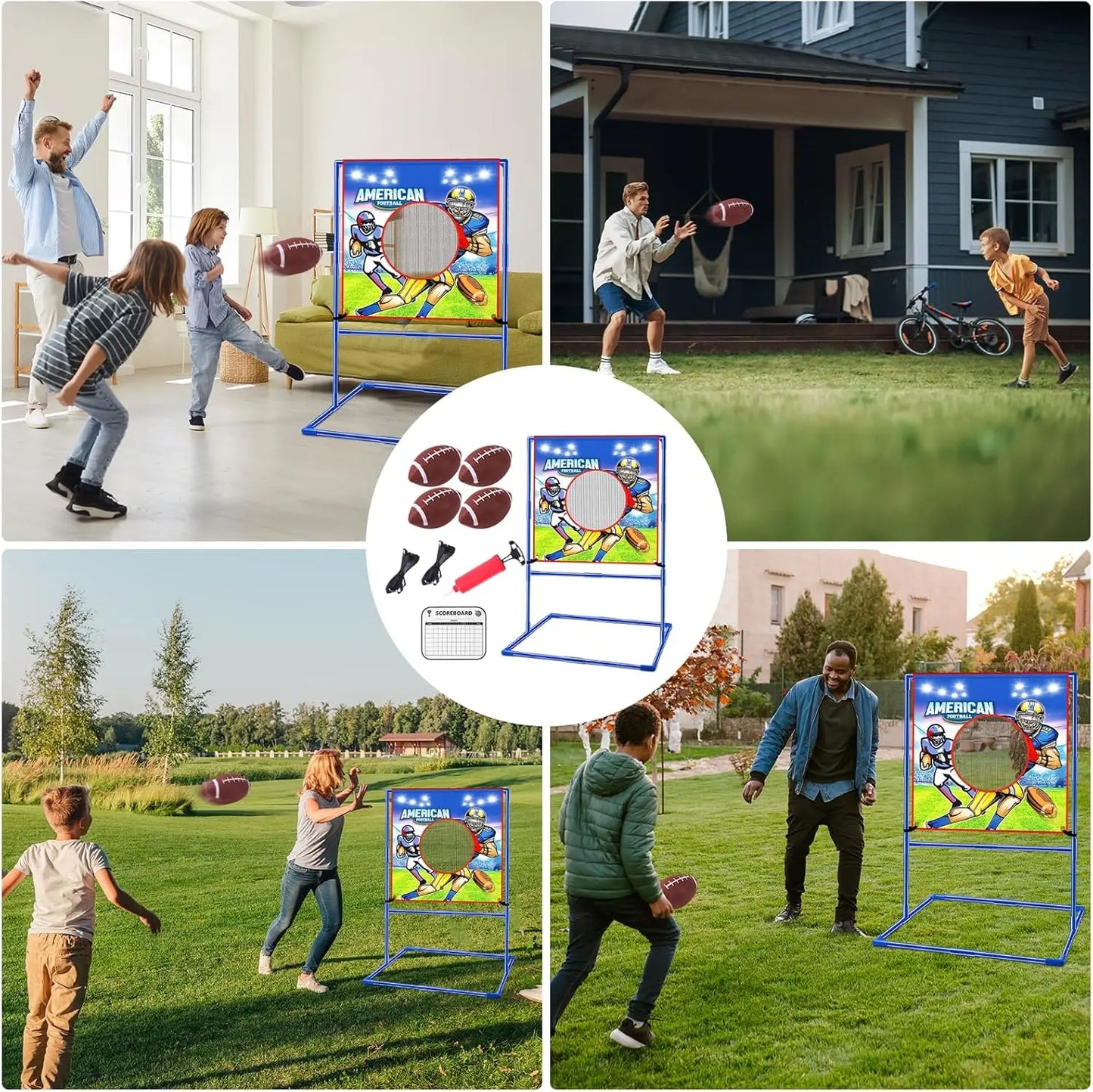 US Football Toss Target Games with 4 Inflatable Footballs