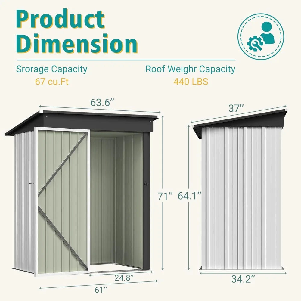 5 X 3 FT Outdoor Metal Storage Shed With Lockable Door for Backyard Patio Sheds