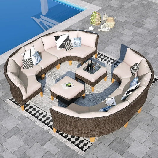 12 Piece Curved Outdoor Sectional Sofa Set with 4x Curved Sofa, 2X Armless Sofa, 2x Ottoman