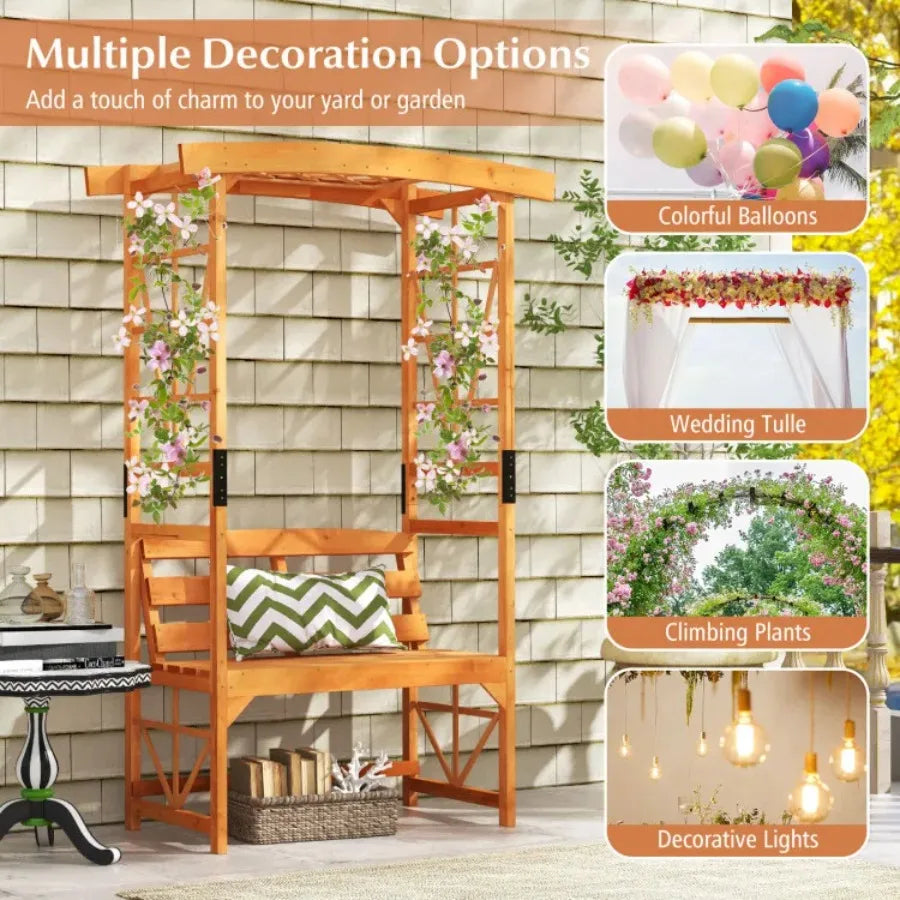 6.2 FT Tall Patio Garden Arbor with Pergola and 2-Seat Bench for Garden, Lawn, Backyard