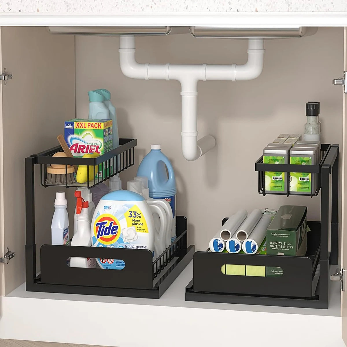 Slide Out Under-Sink Organizer and Storage, 2 Pack Pull Out Cabinet
