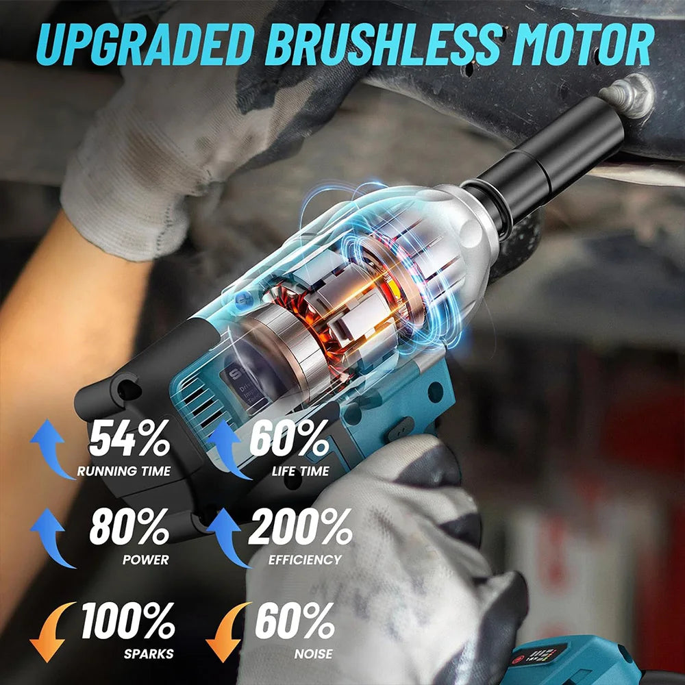 SEESII Impact Wrench 1/2'' 900N.m Brushless Electric Wrench Cordless High Torque Gun Car Home Power Tools for Makita 18V Battery