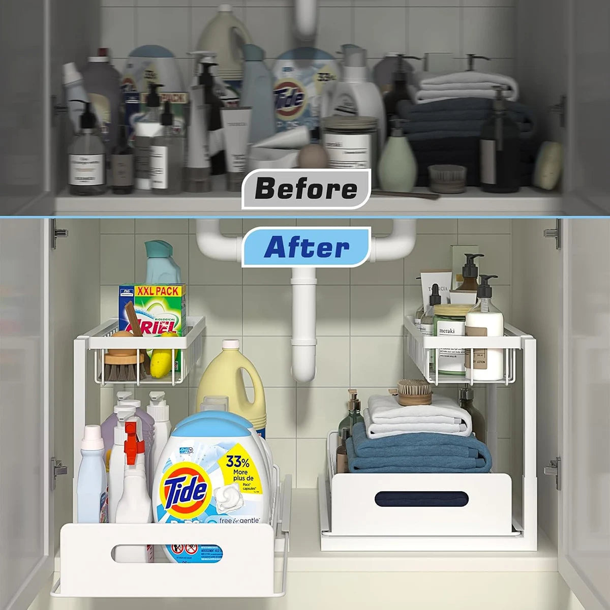 Slide Out Under-Sink Organizer and Storage, 2 Pack Pull Out Cabinet