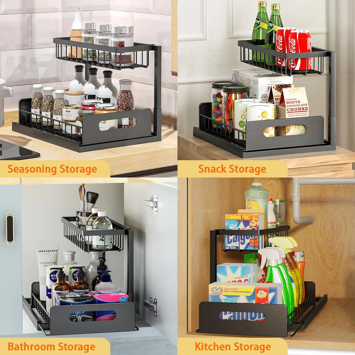 Slide Out Under-Sink Organizer and Storage, 2 Pack Pull Out Cabinet