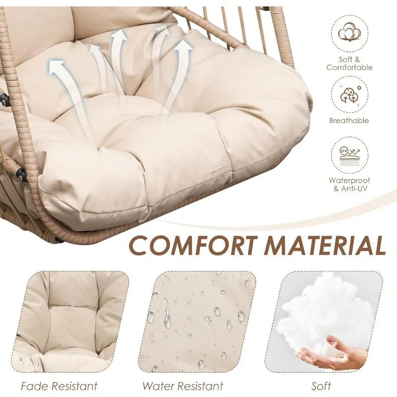 Outdoor home.Hanging Egg Swinging Chair for Indoor Bedroom Patio Garden 350lbs Capacity (Beige)