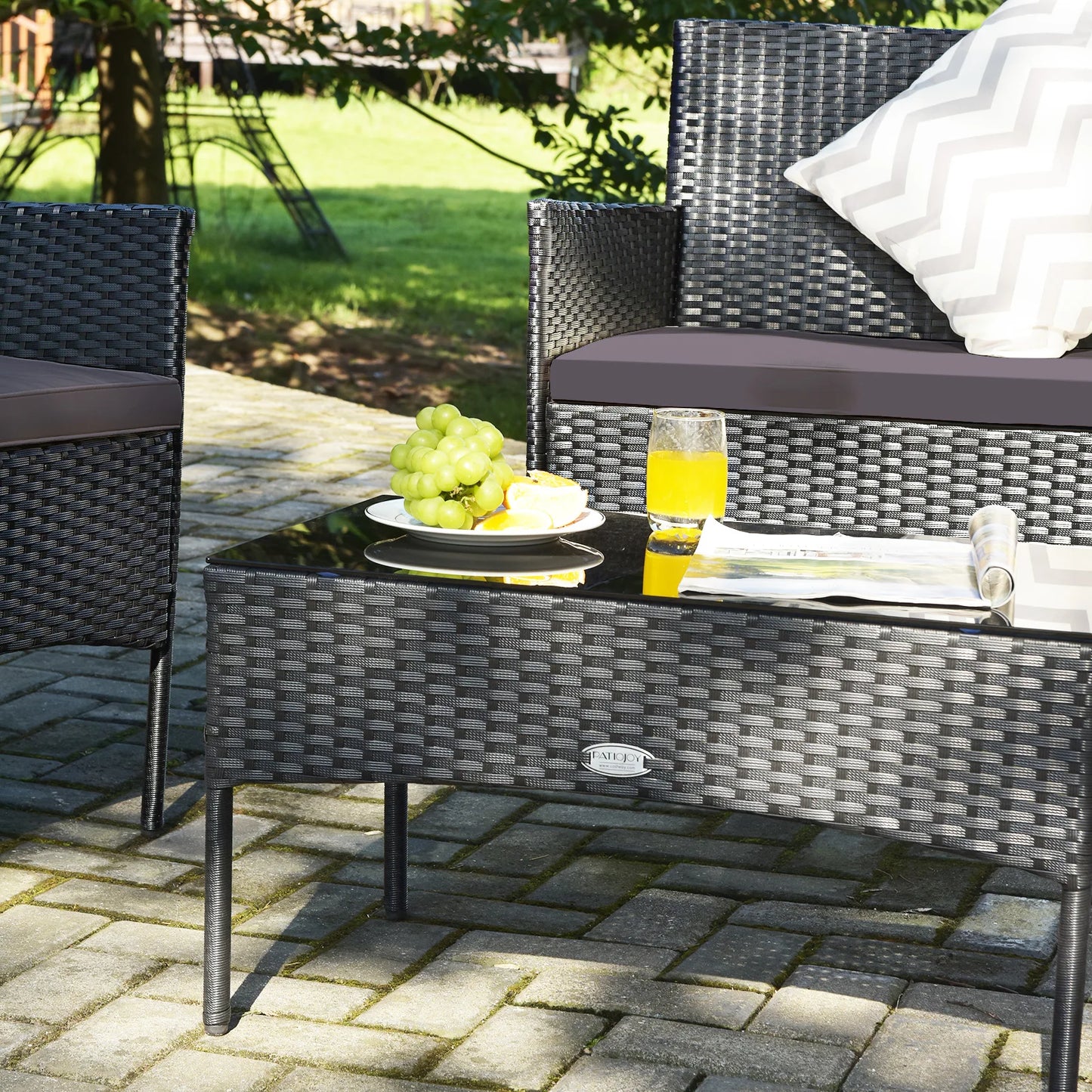 4PCS Patio Cushioned Sofa Furniture Set with Coffee Table