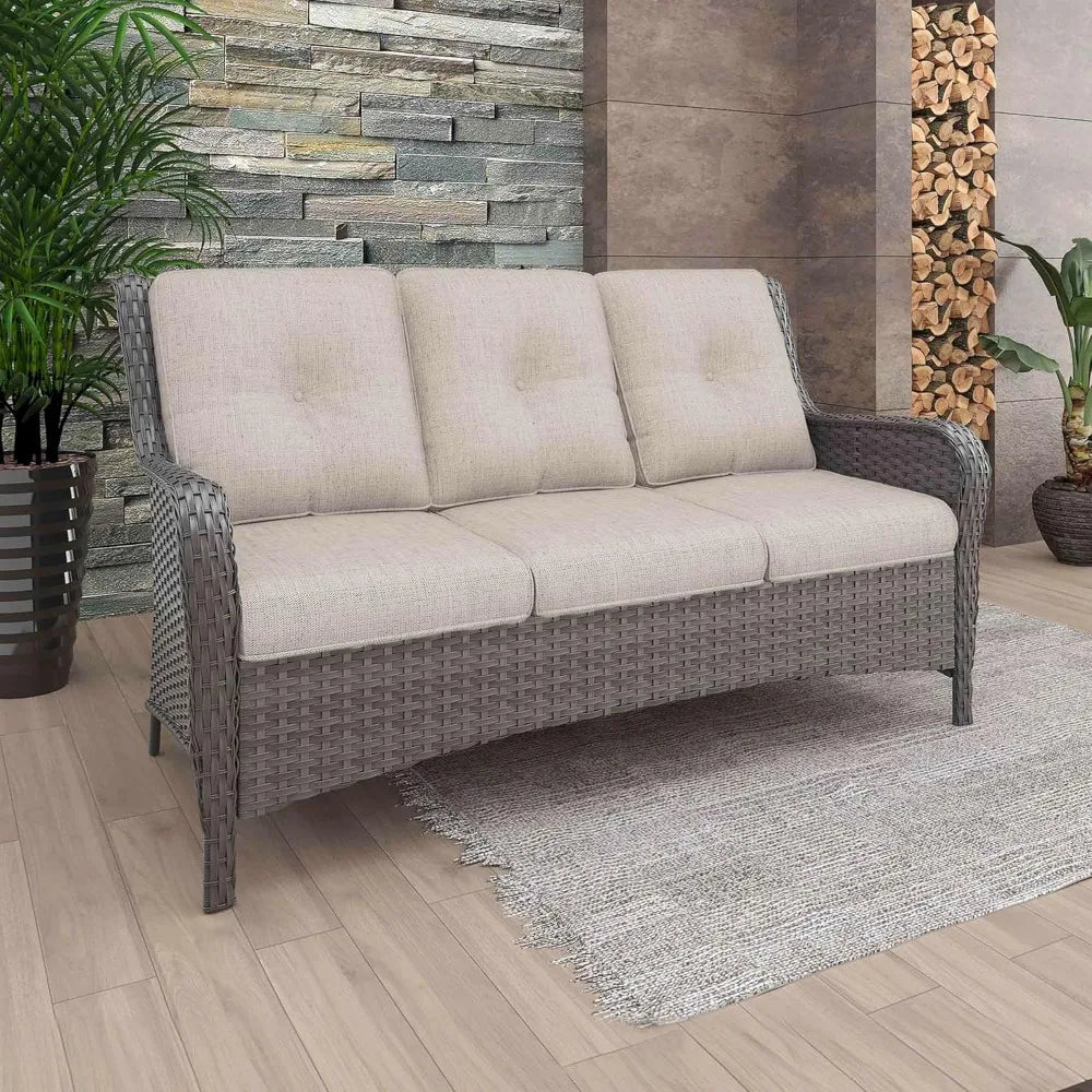 Outdoor Patio Sofa 3 Seater with Seat and Back Cushion,