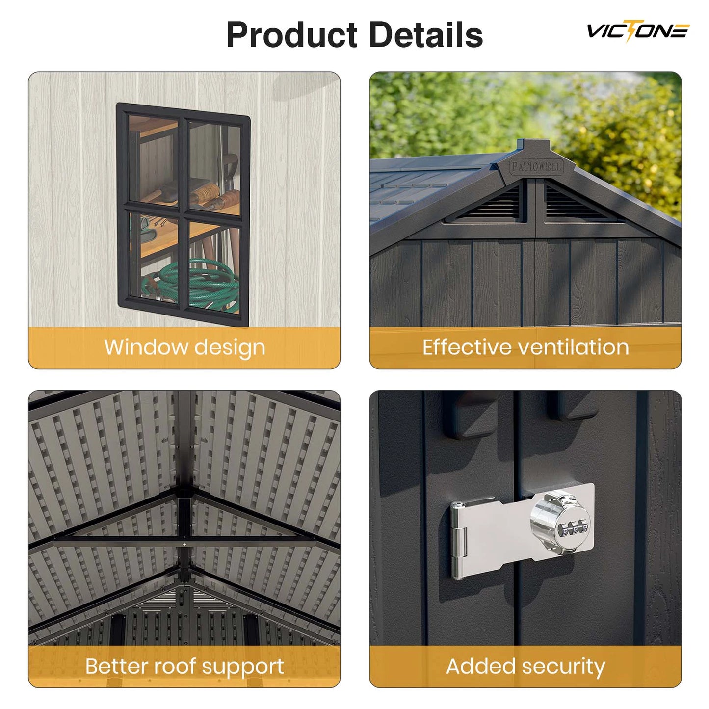 Victone 8' x 6' Plastic Outdoor Storage Shed with Floor, Window and Lockable Door for your Garden,