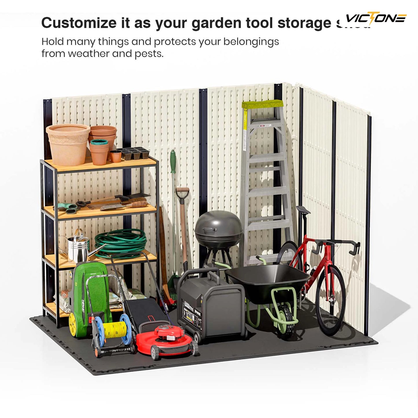 Victone 8' x 6' Plastic Outdoor Storage Shed with Floor, Window and Lockable Door for your Garden,