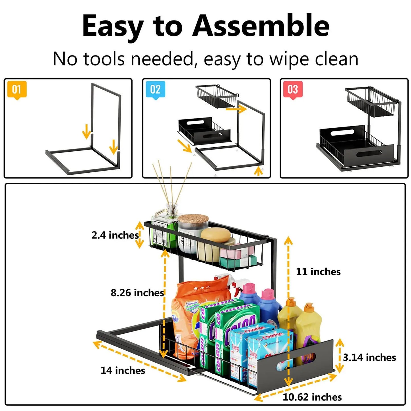 Slide Out Under-Sink Organizer and Storage, 2 Pack Pull Out Cabinet