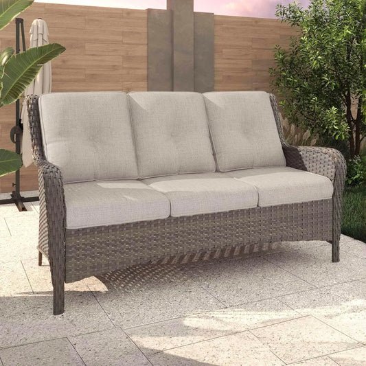 Outdoor Patio Sofa 3 Seater with Seat and Back Cushion,
