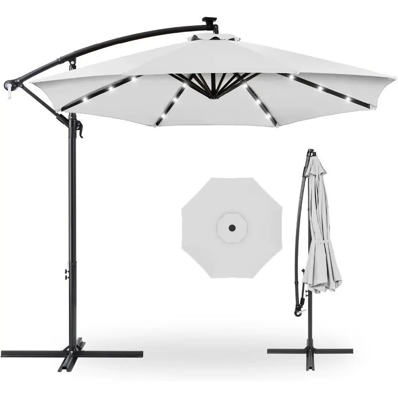 10ft Solar LED Offset Hanging Market Patio Umbrella