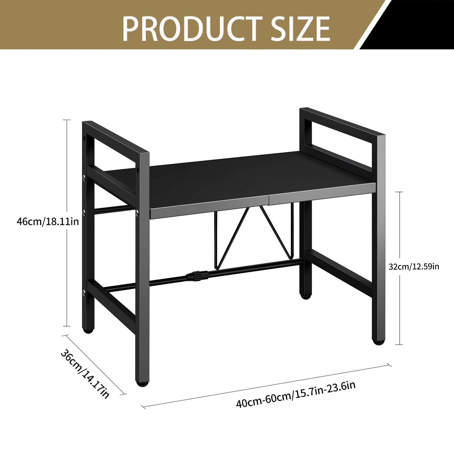 Moisture And Rust Proof 1pc Expandable 42-64cm Microwave Shelf/Countertop Organizer,
