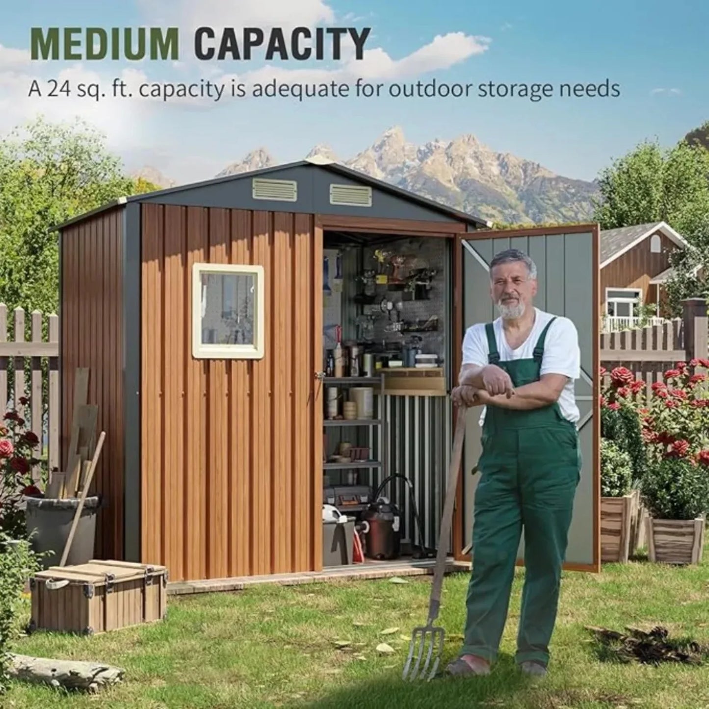 Outdoor Storage Shed 6x4 Feet, Lockable with Windows