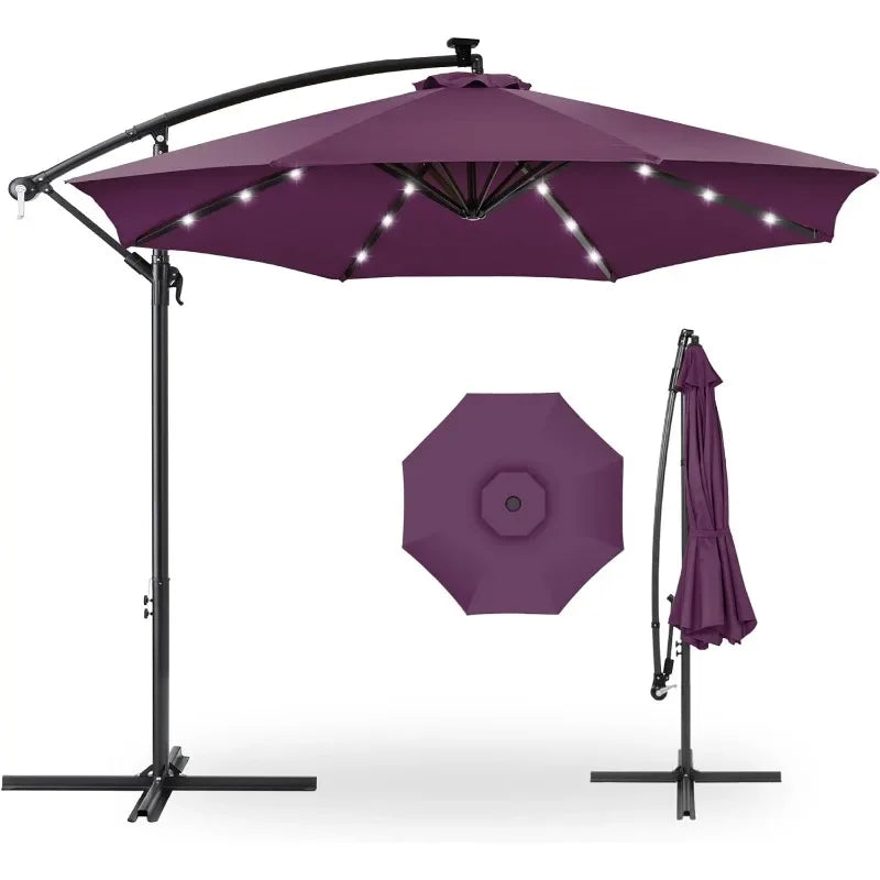 10ft Solar LED Offset Hanging Market Patio Umbrella