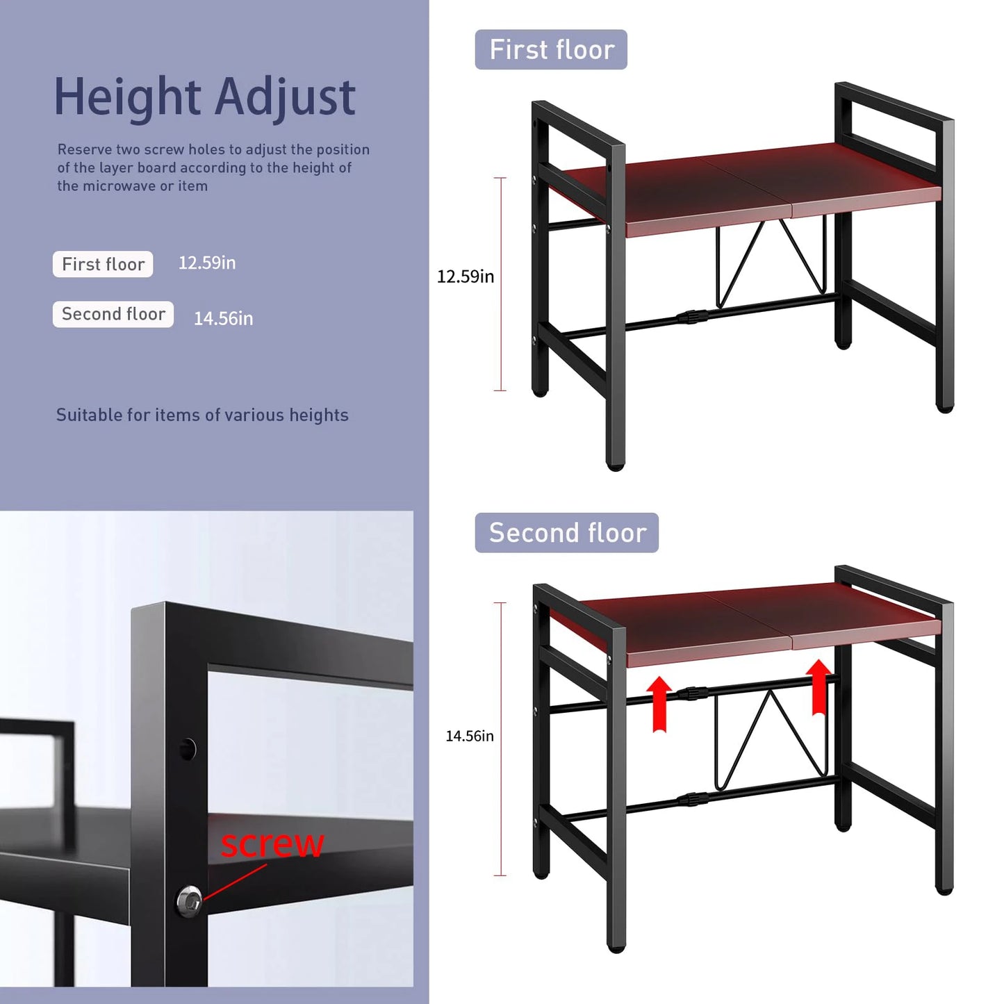 Moisture And Rust Proof 1pc Expandable 42-64cm Microwave Shelf/Countertop Organizer,