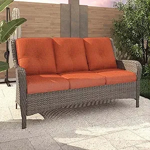 Outdoor Patio Sofa 3 Seater with Seat and Back Cushion,