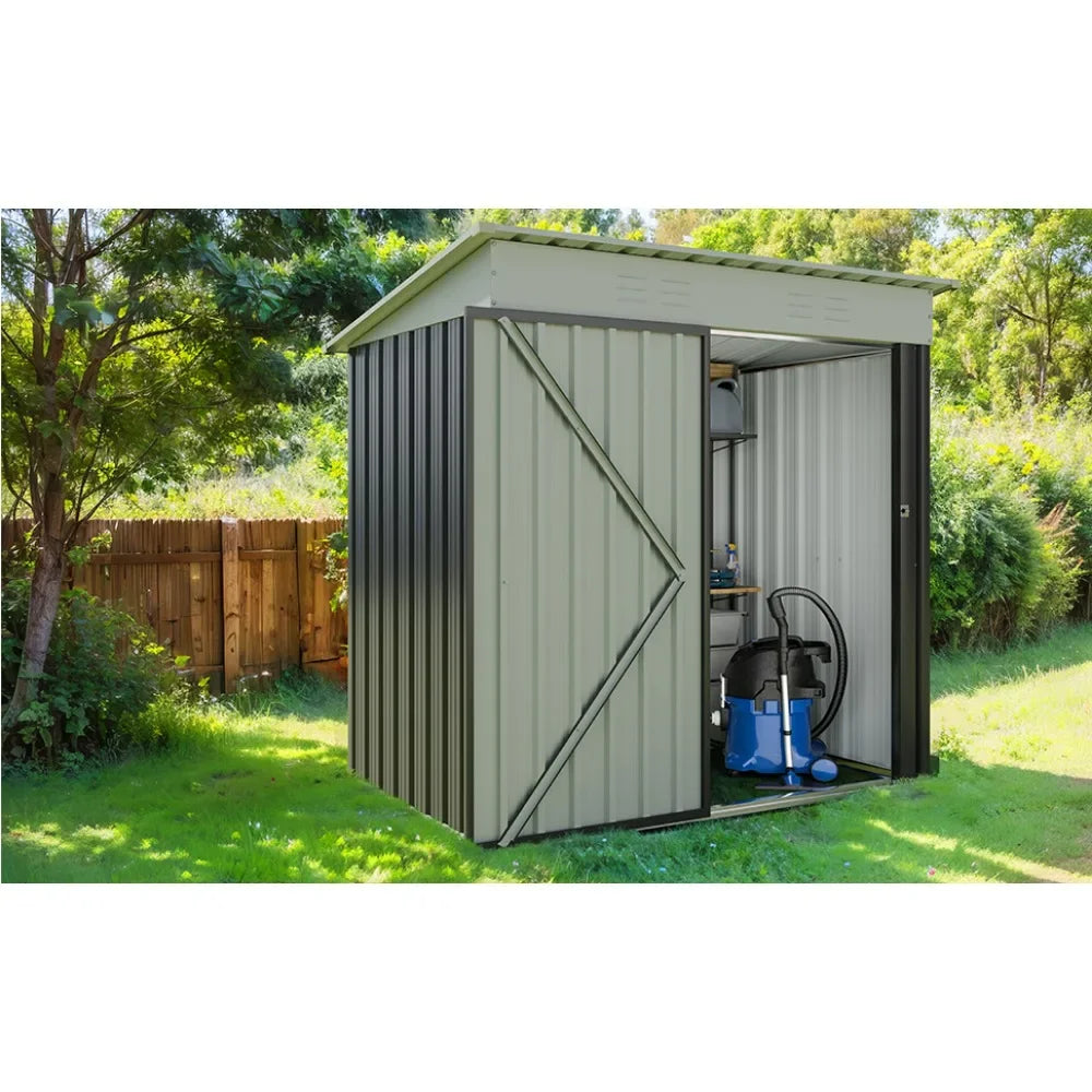 6x4 FT Storage Shed, Waterproof Metal Garden Sheds with Lockable Double Door