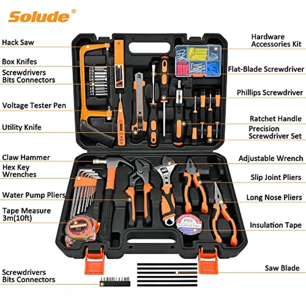 148-Piece Home Repair Kit Set Screwdrivers Wrenches Pliers Hammer Hacksaw Tape