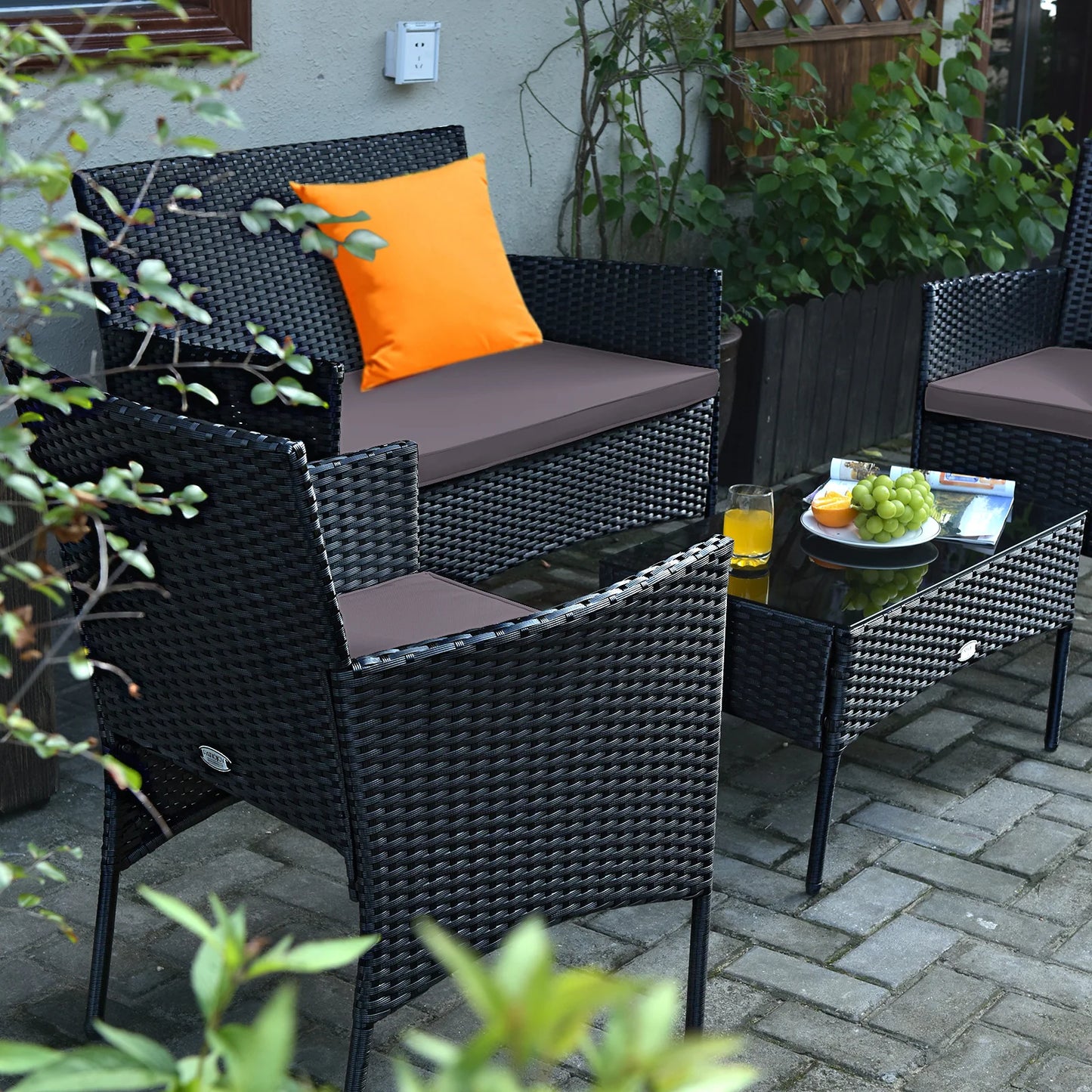 4PCS Patio Cushioned Sofa Furniture Set with Coffee Table
