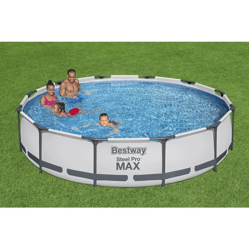 Outdoor Swimming Pool, 12 Foot X 30 Inch Round Metal Frame Above Ground with 330 GPH Filter Pump