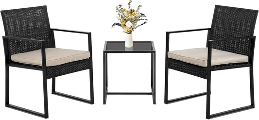 3 Piece Patio Outdoor Furniture Bistro Set with Coffee Table for Backyard Porch Poolside