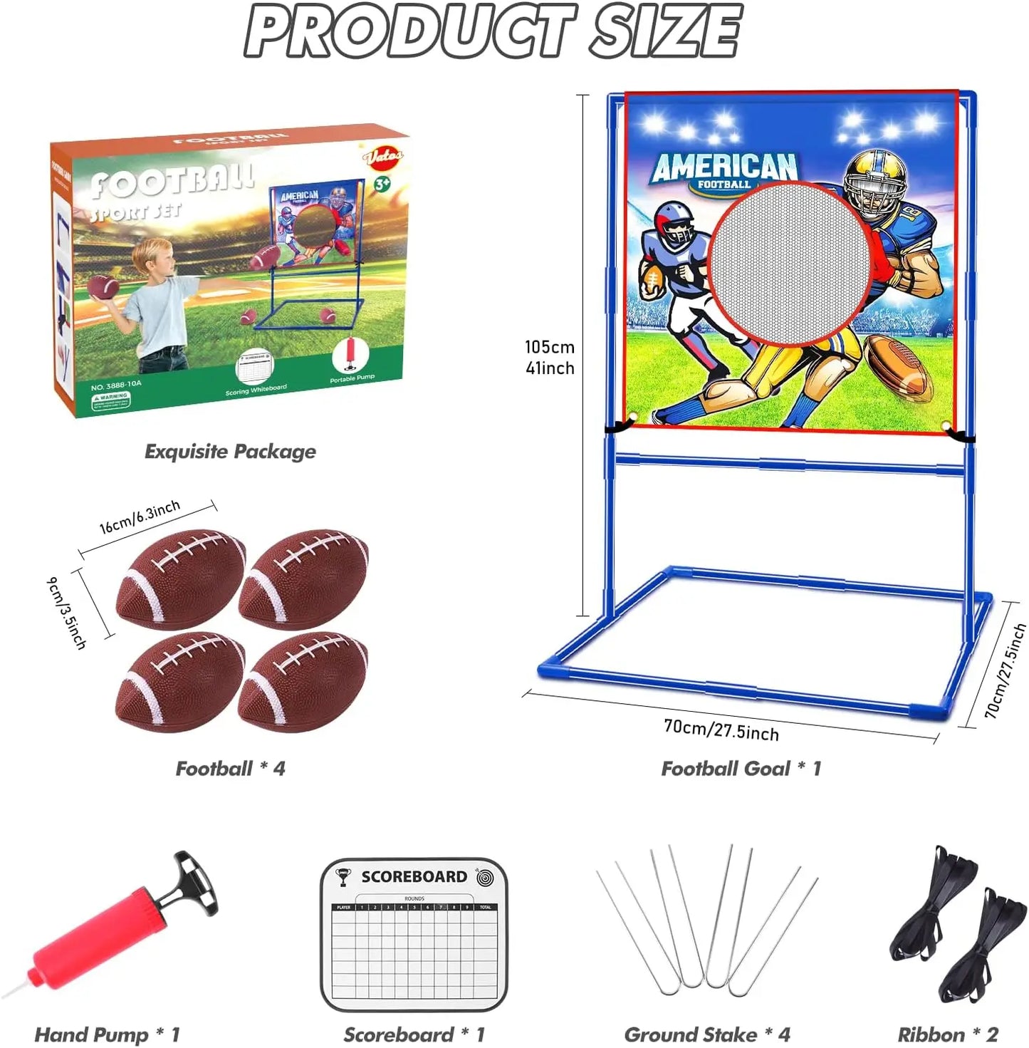 US Football Toss Target Games with 4 Inflatable Footballs