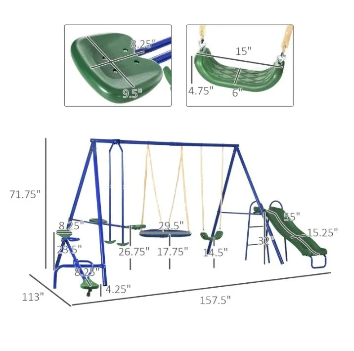 Metal Swing Set for Kids Outdoor, Heavy Duty Frame with Double Swings,  for Backyard Playground.