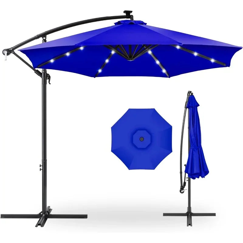 10ft Solar LED Offset Hanging Market Patio Umbrella