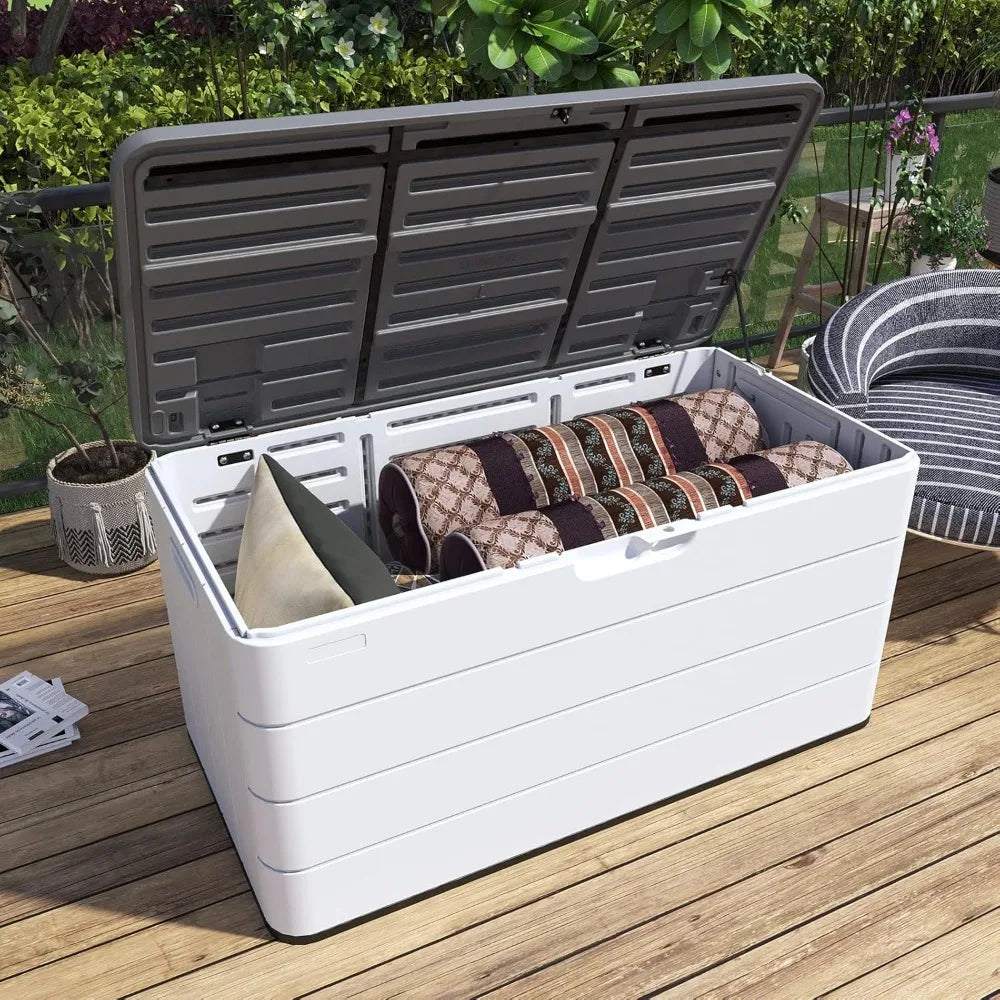 110 Gallon Outdoor Deck Box, Outside Storage Box Waterproof