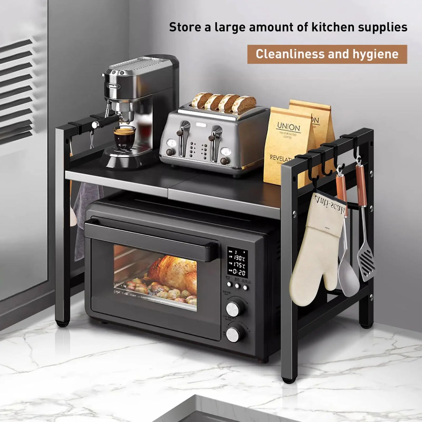 Moisture And Rust Proof 1pc Expandable 42-64cm Microwave Shelf/Countertop Organizer,