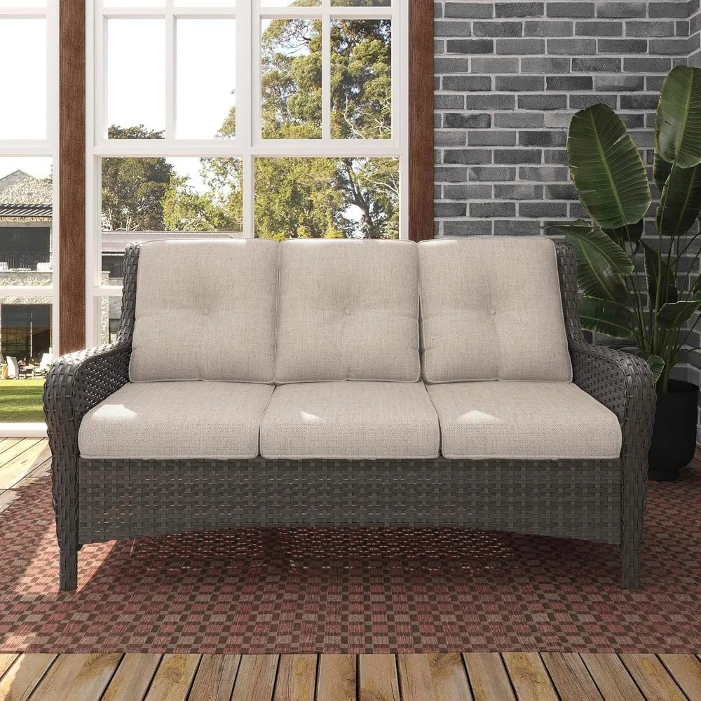 Outdoor Patio Sofa 3 Seater with Seat and Back Cushion,