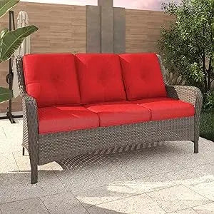 Outdoor Patio Sofa 3 Seater with Seat and Back Cushion,