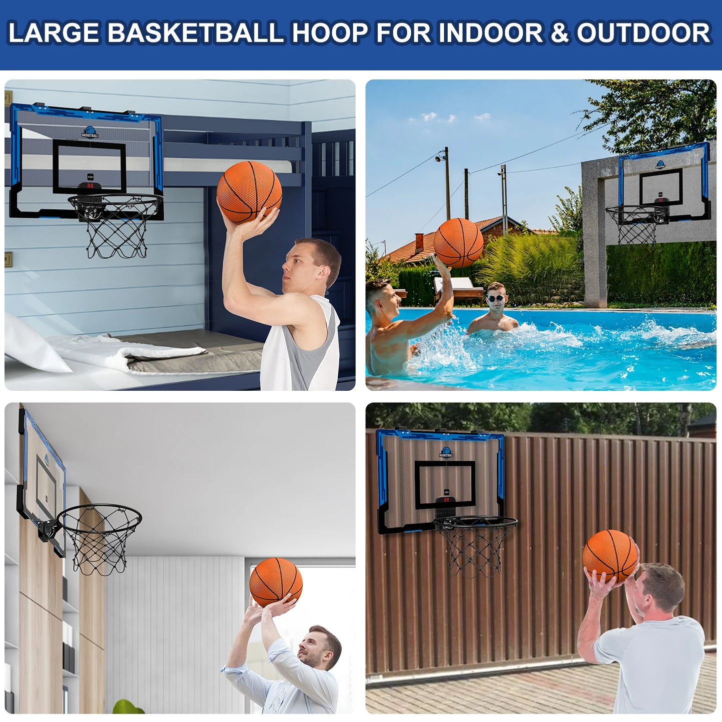 24" x 16" Large Basketball Hoop for Man Kids Teens Boys Girls  Sturdy Backboard