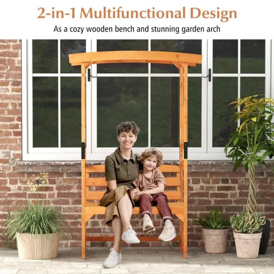 6.2 FT Tall Patio Garden Arbor with Pergola and 2-Seat Bench for Garden, Lawn, Backyard