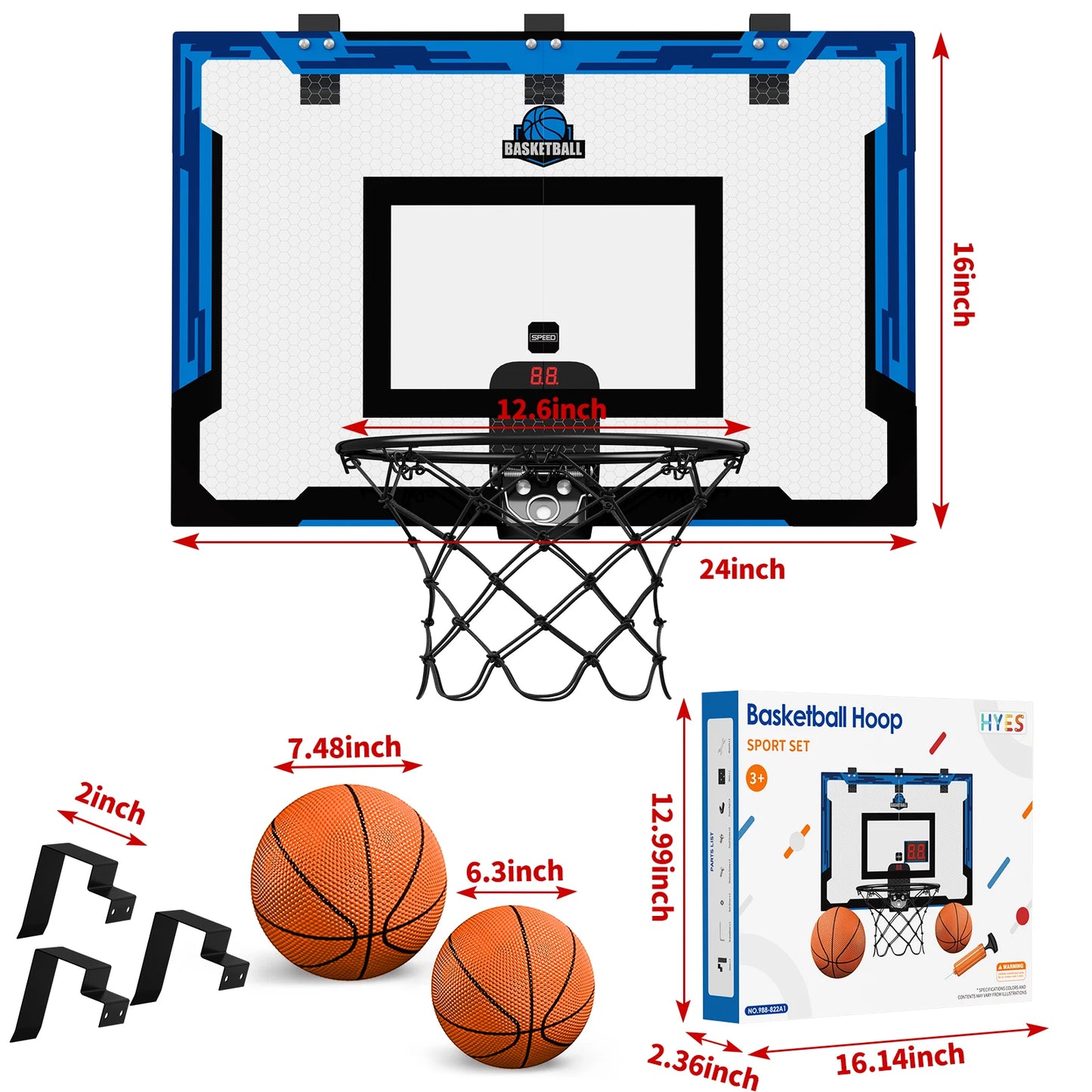 24" x 16" Large Basketball Hoop for Man Kids Teens Boys Girls  Sturdy Backboard