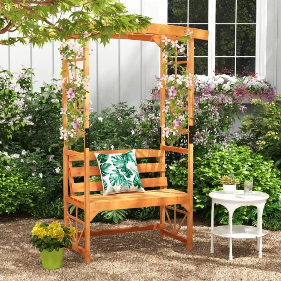 6.2 FT Tall Patio Garden Arbor with Pergola and 2-Seat Bench for Garden, Lawn, Backyard