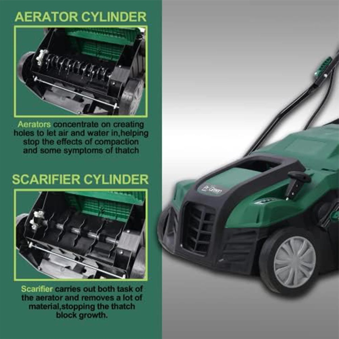 2-in-1 Electric Garden Scarifier & Dethatcher. Lawn Aerator with Detachable Bag
