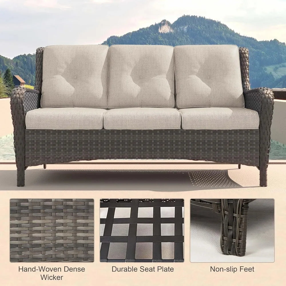 Outdoor Patio Sofa 3 Seater with Seat and Back Cushion,