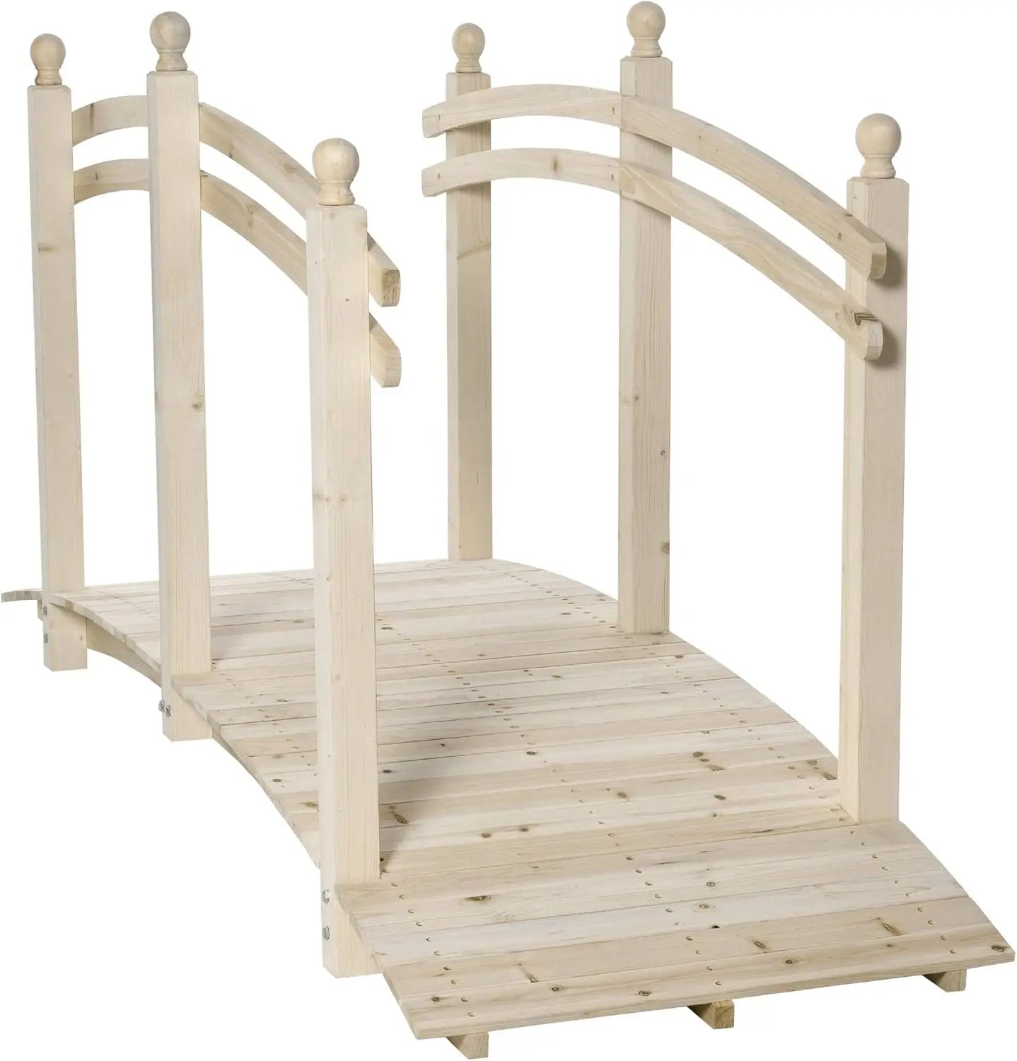 US 7.5' Fir Wood Garden Bridge Arc Walkway with Side Railings, Perfect for Backyards