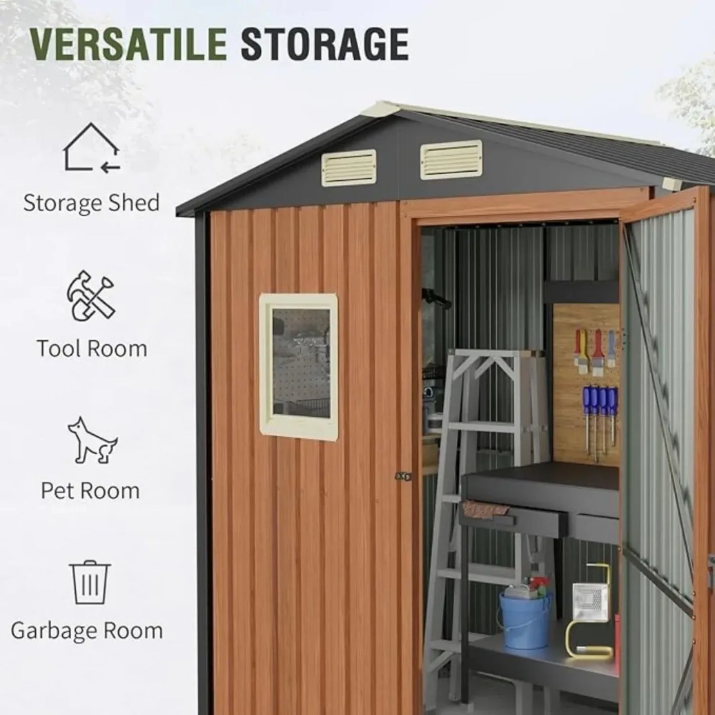 Outdoor Storage Shed 6x4 Feet, Lockable with Windows