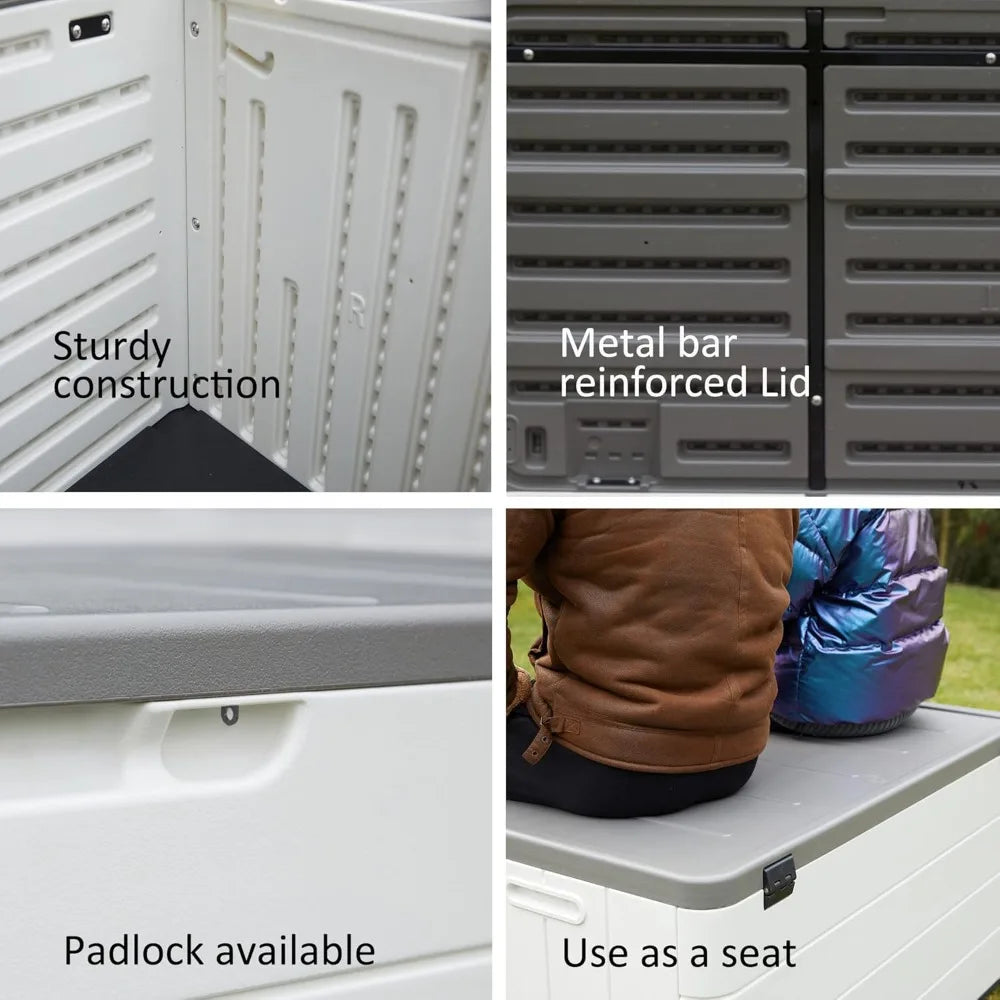 110 Gallon Outdoor Deck Box, Outside Storage Box Waterproof