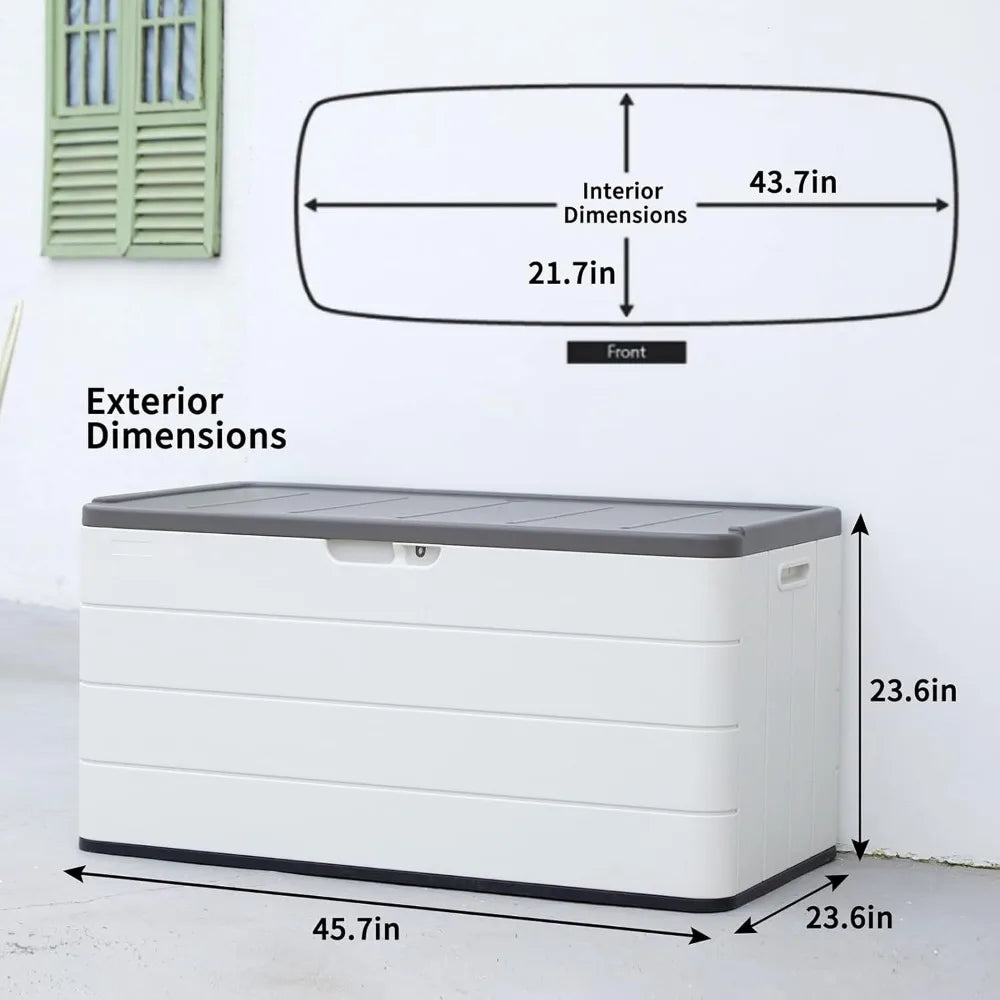 110 Gallon Outdoor Deck Box, Outside Storage Box Waterproof