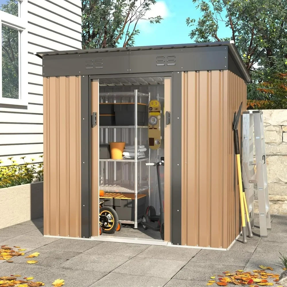 Metal Garden Shed Steel Anti-Corrosion with Sloping Roof for Backyard