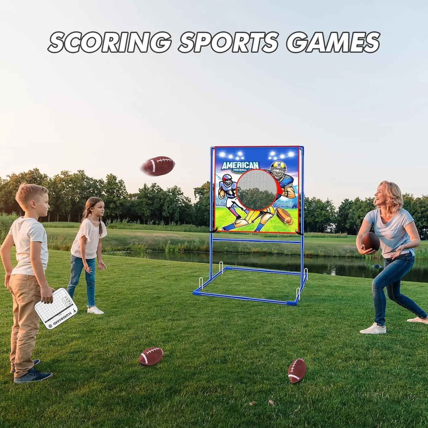 US Football Toss Target Games with 4 Inflatable Footballs