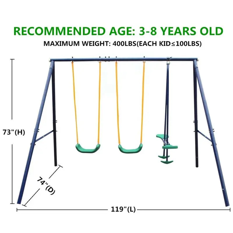 Metal Swing Set for Kids Outdoor, Heavy Duty Frame with Double Swings,  for Backyard Playground.