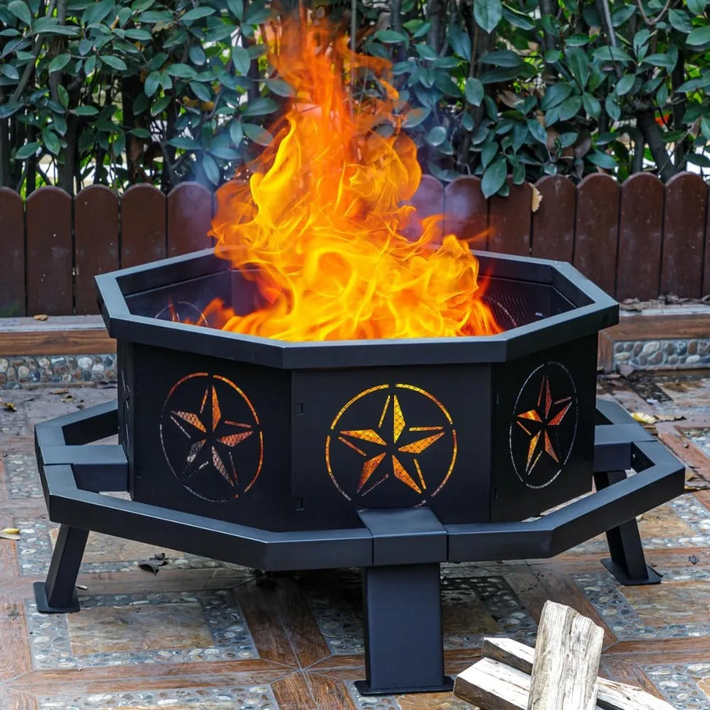 Octagonal Fire Pit Wood Burning for Outside,Camping, Backyard, Patio,Bonfire