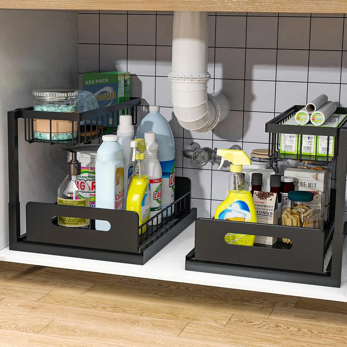 Slide Out Under-Sink Organizer and Storage, 2 Pack Pull Out Cabinet
